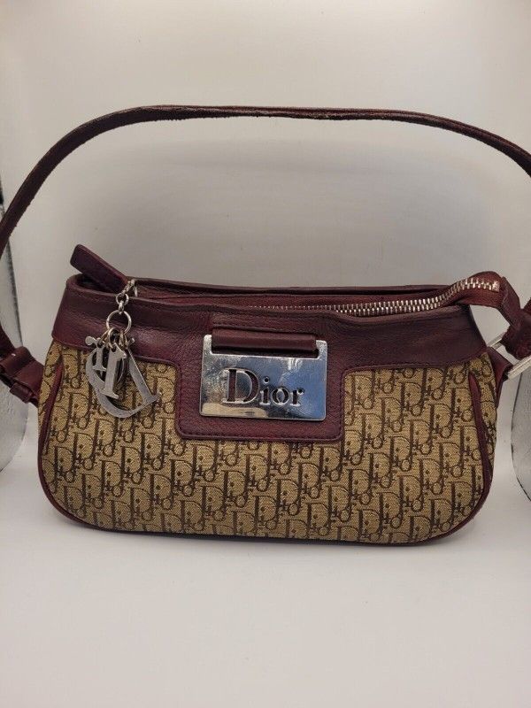 Christian Dior Columbus Burgundy Leather Canvas Handbag