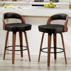 30" Swivel Bar Stools Set of 2 Counter Height Bar Stools for Kitchen Island, Black Barstools Upholst