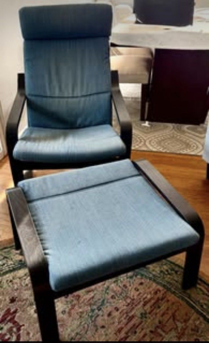 Ikea POANG Armchair with ottoman - birch veneer