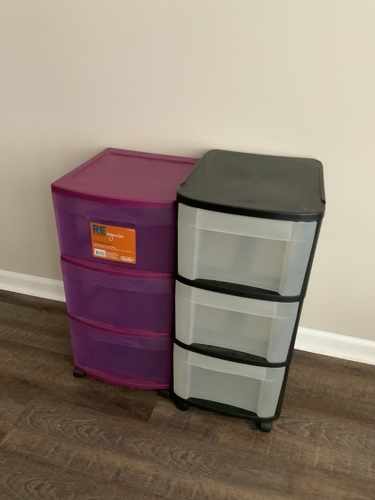 2x 3 Drawers Portable Plastic Drawer Cart Shelf