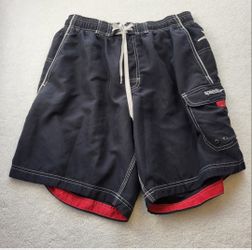 Speedo Men's Swim Trunks With Lining Black And Red Draw Cord Closure Side Pocket