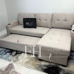 Light Grey Linen Sofa Sectional Sleeper 🔥BUY NOW LAY LATER 