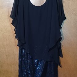 MSK women size 6 navy sequin cape dress
