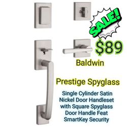 Baldwin
Prestige Spyglass Single Cylinder Satin Nickel Door Handleset with Square Spyglass Door Handle Feat SmartKey Security