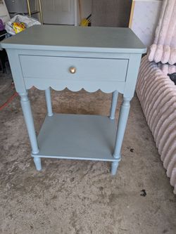 Sage Green Nightstand with Drawer and Shelf