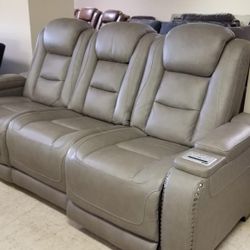 Genuine Leather Power Reclining Sofa In Stock 