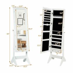 Costway LED Mirrored Jewelry Cabinet Armoire Storage Organizer w/ Drawer Christmas White

