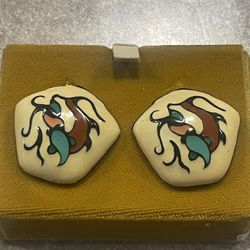 Vintage Eisenberg Gold Tone Clip On Enamel Earrings Signed 