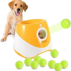 Automatic Dog Ball Launcher,Dog Interactive Toy Pet Ball Thrower with 10pcs 1.88inch Balls Suitable for Medium & Small Dogs（Yellow Dog Ball Launcher）