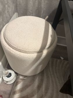 Round Cream Boucle Storage Ottoman