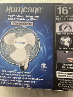 Hurricane Fan 16” Wall Mount Oscillating Fan New