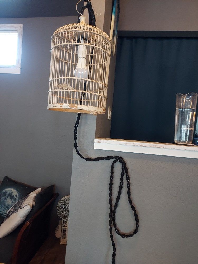 Bird Cage Lamp With Macramed Cord
