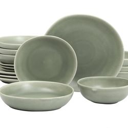 Gibson Elite Zion Mist 16 Piece Stoneware Reactive Glaze (Service for 4) Ceramic Plates and Bowls Modern Organic Dinnerware Set - Green