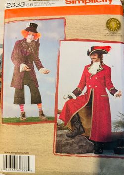 Adult Men’s Costumes Simplicity 2333 Size Adult L-XL New Uncut