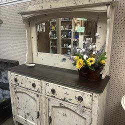 Vintage Solid Wood Buffet With Mirror
