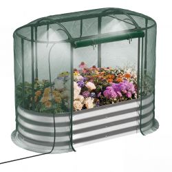 4x2x1 FT Galvanized Raised Garden Bed with Mesh Cover, Sprinkler Timer & Self-Watering System