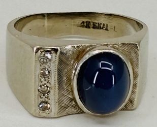 14k gold men’s Star sapphire and diamond ring size 8-9