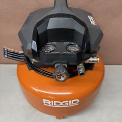 RIDGID 6 Gal. 150 PSI Portable Electric Oil-Free Jobsite Pancake Air Compressor with Dual Pressure Gauges and 2-Quick Couplers