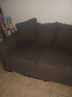 Dark Brown Fabric Sofa with Nailhead Trim