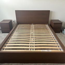 Ikea Malm Walnut Queen Size Bedframe with 2 Bedsides. for Sale in Orlando FL OfferUp
