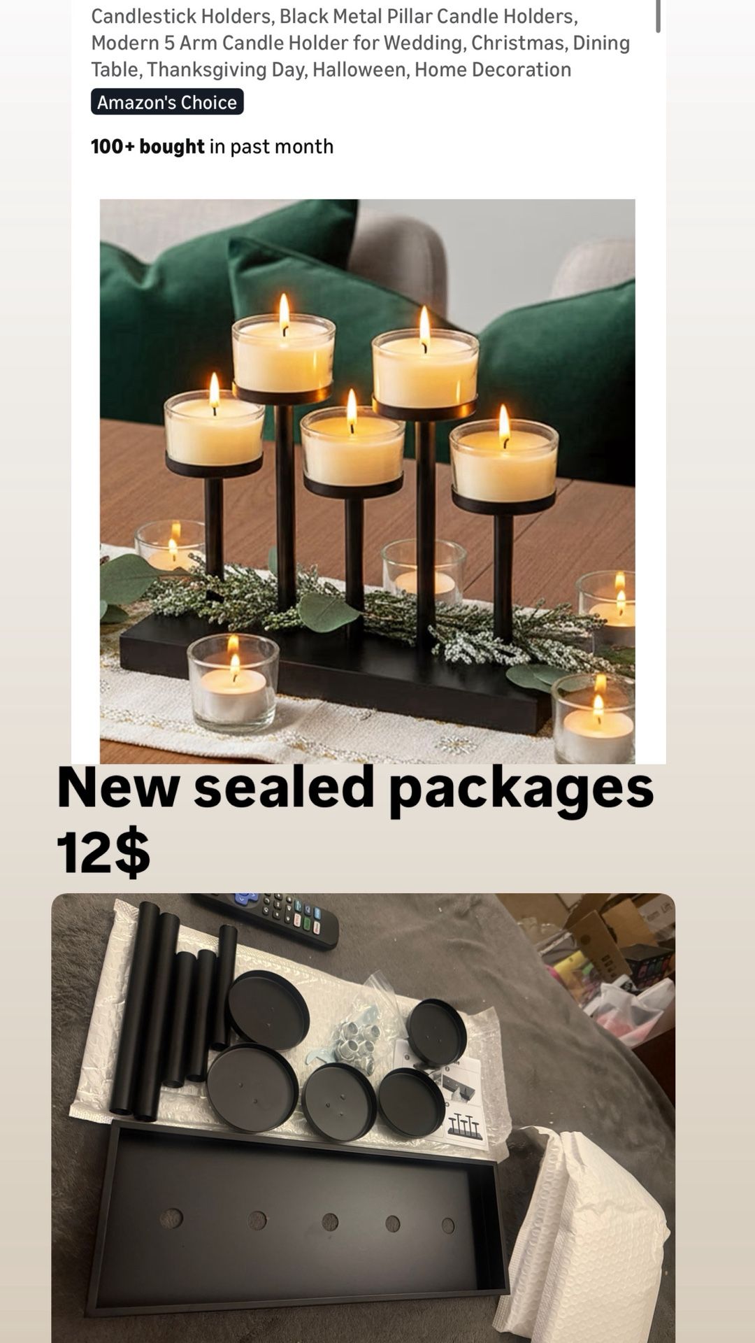 5 Candlestick Holders, Black Metal Pillar Candle Holders, Modern 5 Arm Candle Holder for Wedding, Christmas, Dining Table, Thanksgiving Day, Halloween