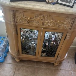 Vintage Tuscan-Style Wine & Liquor Bar Cabinet – Stone Top & Wrought Iron