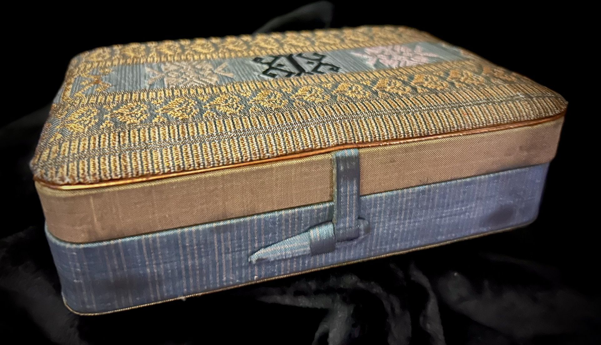 Early 20th Century Intricately Woven Fabric Jewelry Box