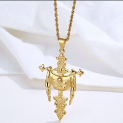 Pirate Cross Crucifix Pendant Chain New Gold 