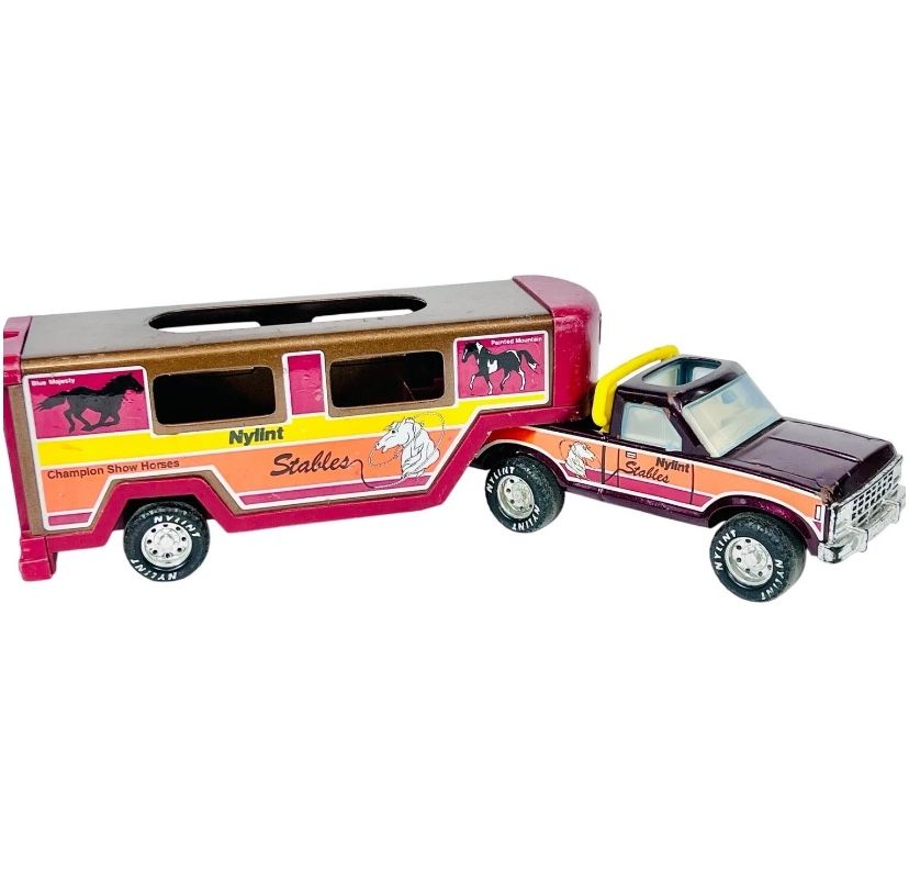 Vintage Nylint Horse Stables Truck Trailer Champion Show Horses 1970s Steel Toy
