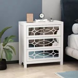 3-Mirrored Drawers White Wood Nightstands Bedside Table With Mirror Finish  $70 