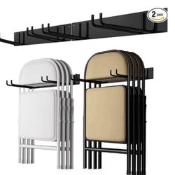 Folding Chair Storage Rack w Chair Organization and Garage Wall Mount Storage, Tool Organizer 2 Pack