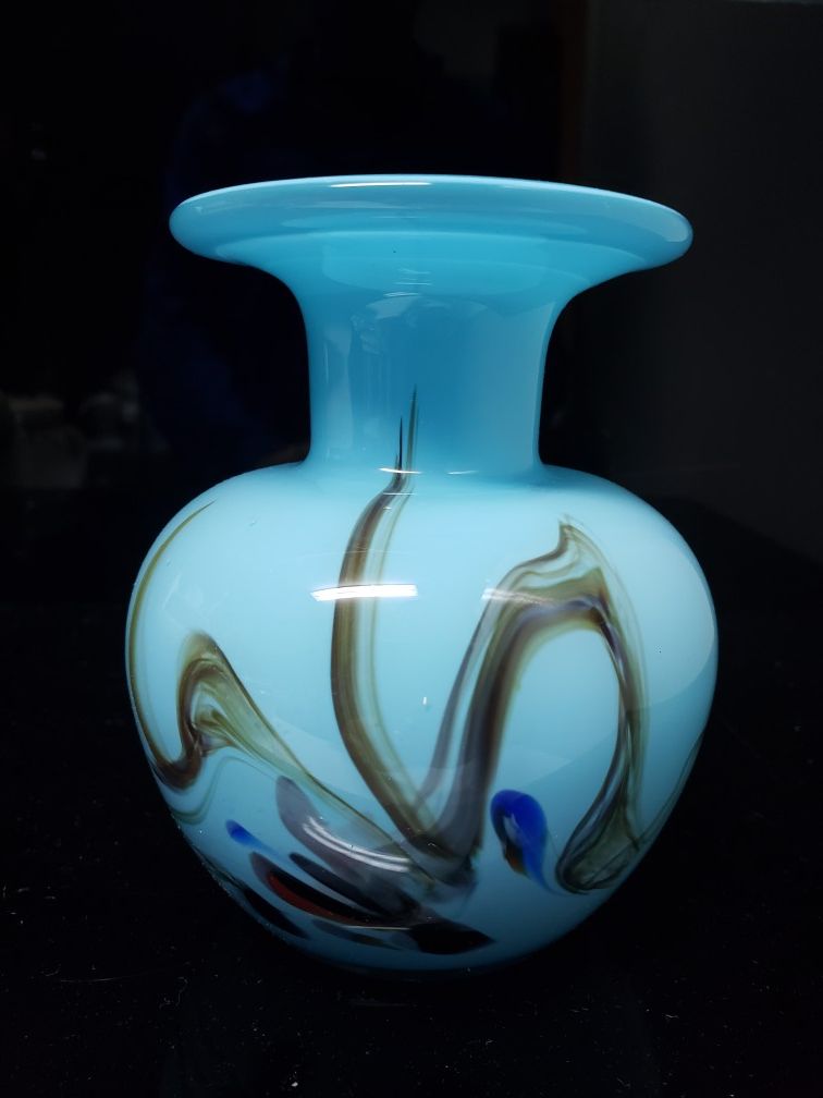 Baby blue art glass vase