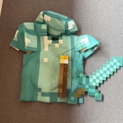 Minecraft Armor Costume with Diamond Sword and Torch Light 