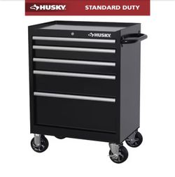 Husky Tool Storage 27 in. W x 18 in. D 5-Drawer Gloss Black Rolling Tool Cabinet