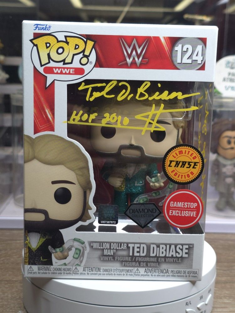 124 "Ted DiBiase ""Million Dollar Man"" (WWE) Chase LE Diamon Collection Game Stop Exclusive Signed by Ted DiBiase Verified Funko Pop"