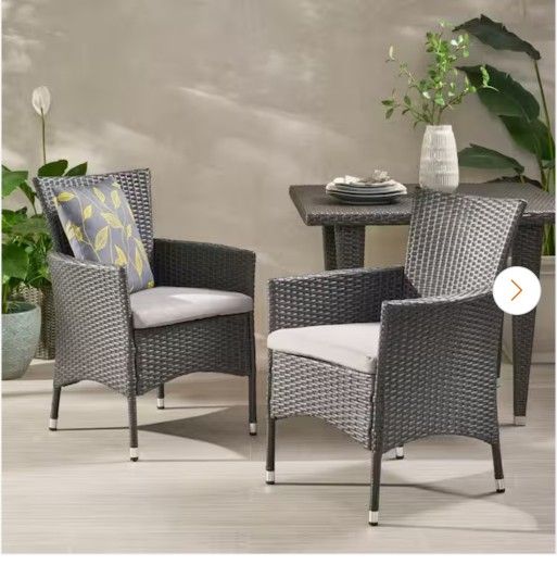 $190 P9#13 Best Seller Outdoor Wicker Dining Chair with Beige Cushions for Garden Deck Patio Gray