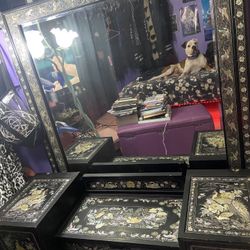 Vintage Antique Bird Peacock Vanity Cabinet With Mirror