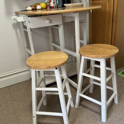 Folding Rolling Small Kitchen Dining Table With Stools