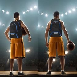 WOLT | Basketball Backpack Large Sports Bag with Separate Ball Holder & Shoes Compartment, Gifts for Basketball, Soccer, Volleyball, Swim, Gym, Travel