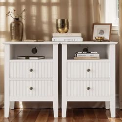 Set Of 2 Nightstand 2 Drawers With Charging Station . New In Original Box 