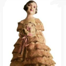 Antique 1930's Art Deco Style Doll with Stiffened Lace and Hand Painted 5" Inches Rare Beautiful!