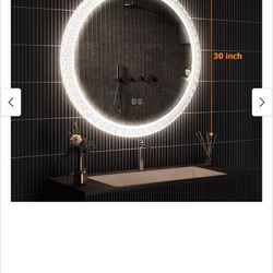 New in box HOMLUX Round LED Bathroom Vanity Mirror Acrylic Frame, Dimmable, Anti Fog, Wall Mounted Décor B6CA005145