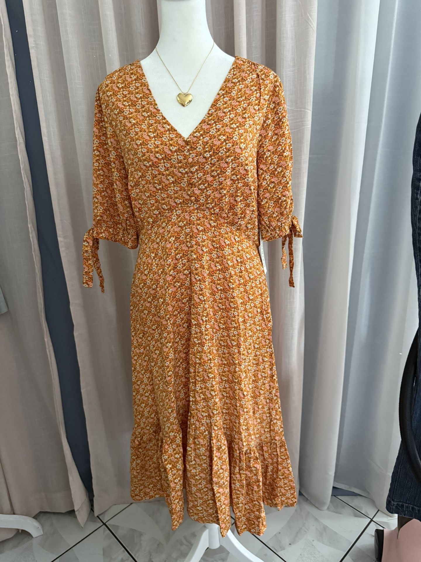 Luxology Orange Floral Midi Dress