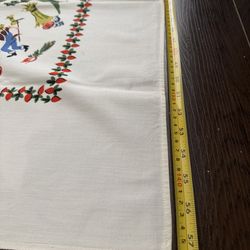 Vintage 1950s Farm Scene Tablecloth Cotton Mid Century Kitchen Linen 57.5x50.5