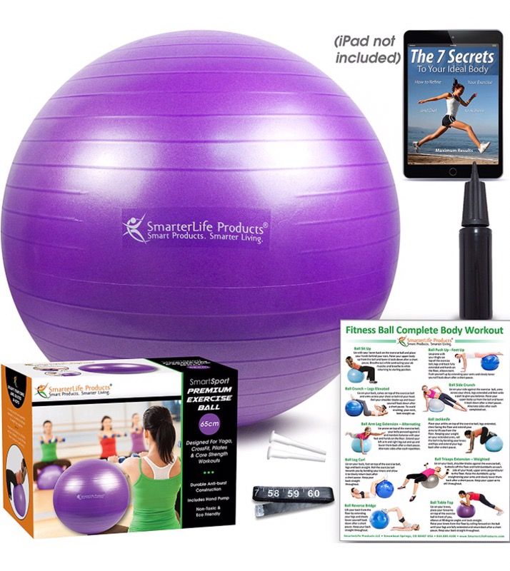 Exercise Ball for Balance, Stability, Yoga, Pilates, Swiss, Birthing, Office Desk Chair Balls | Size Options | Anti Burst, Non Slip | Pump, Inflation