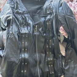 Women's SEXY Faux Leather Lace Up Detail Zip Front Fitted Club Blazer Top Jacket