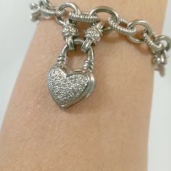 Vintage Sterling silver Diamonds heart bracelet