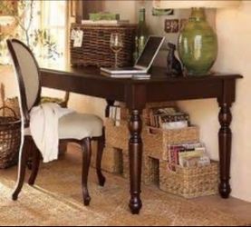 Pottery Barn Porter Collection Desk With Large Gliding Drawer Organizer, Solid Wood, Brown