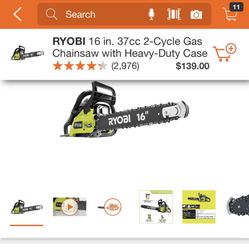 RYOBI 16 INCHES CHAINSAW GAS WITH HEAVY DUTY CASE BRAND NEW 