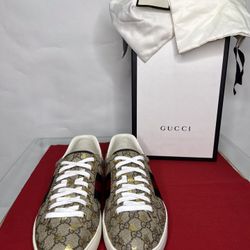 Authentic Original GG Supreme Gucci Men’s Ace Bees Tan Green Red Gold Sneakers
